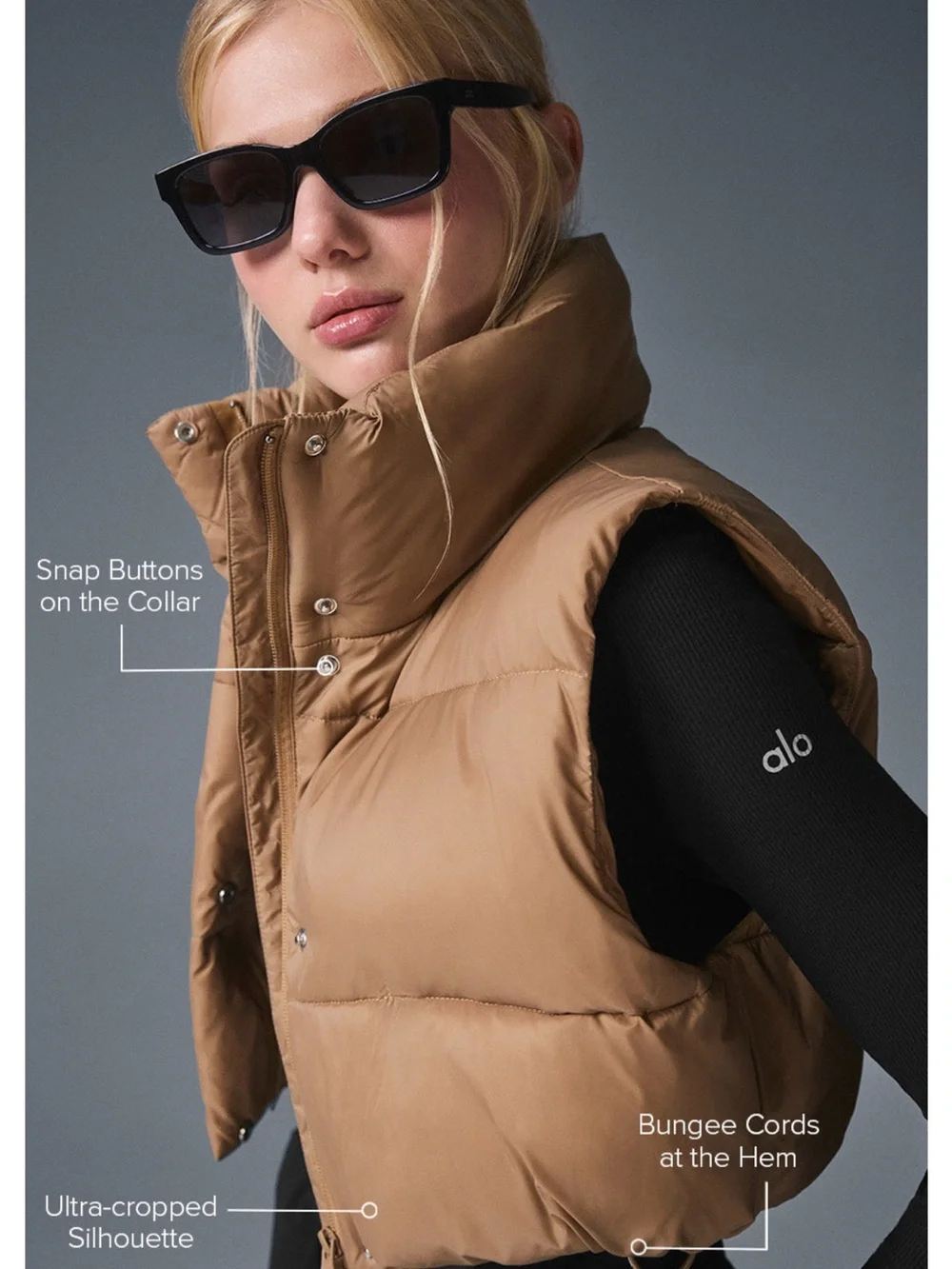 NWT ALO Yoga Extreme Cropped Gold Rush Puffer Vest